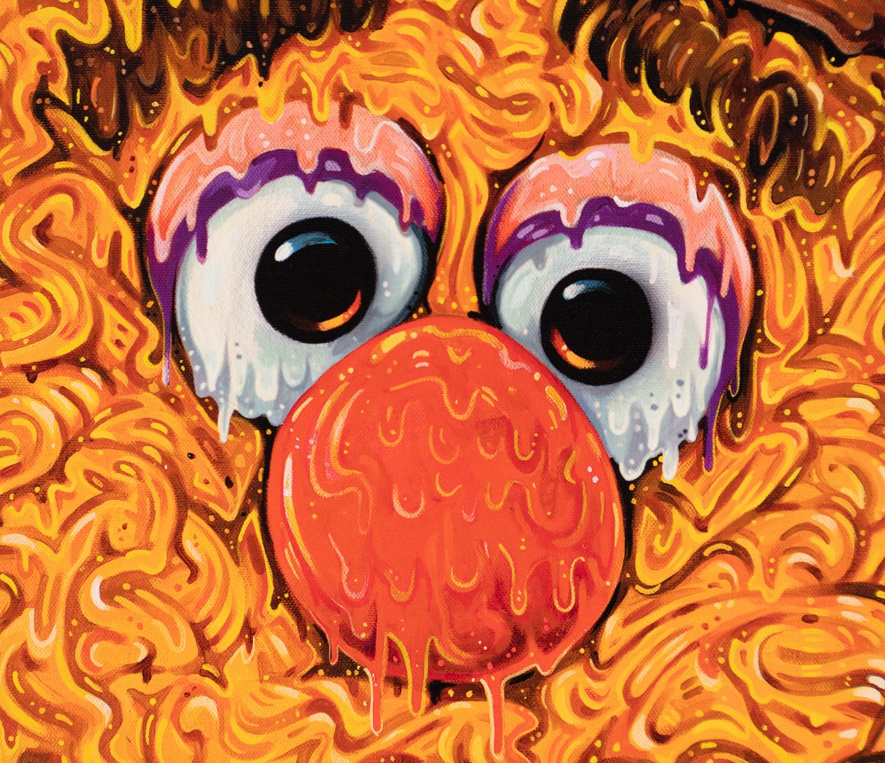Close up of Fozzie Bear from Punchline by Robert Oxley, showing drip effect  