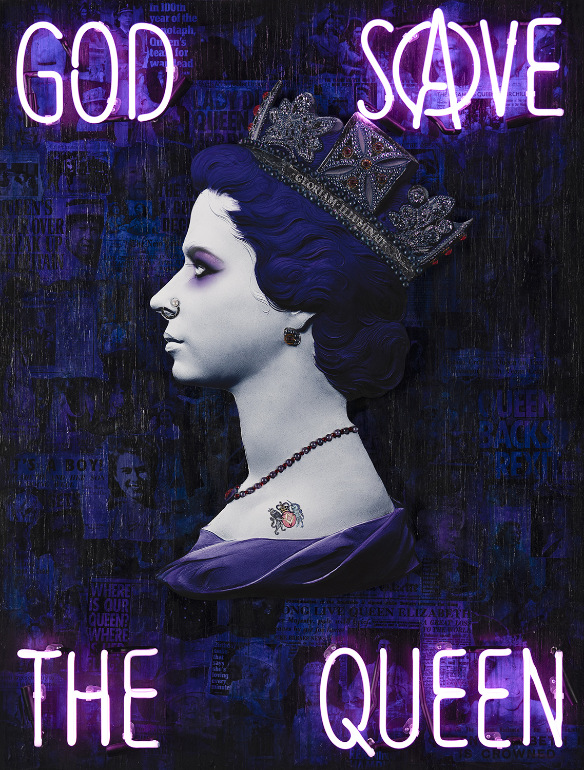 God Save The Queen 2 In Violet Neon Illuminati Neon Castle Fine Art